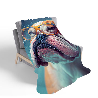 Bulldog With Glasses Splashart Sherpa Blanket