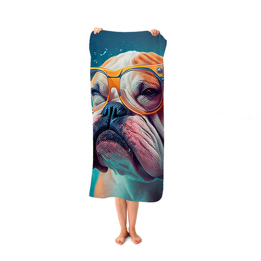 Bulldog With Glasses Splashart Beach Towel