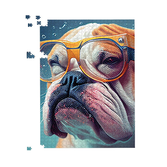 Bulldog With Glasses Splashart Jigsaw Puzzle