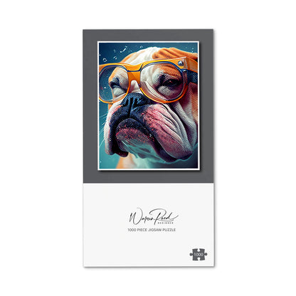 Bulldog With Glasses Splashart Jigsaw Puzzle