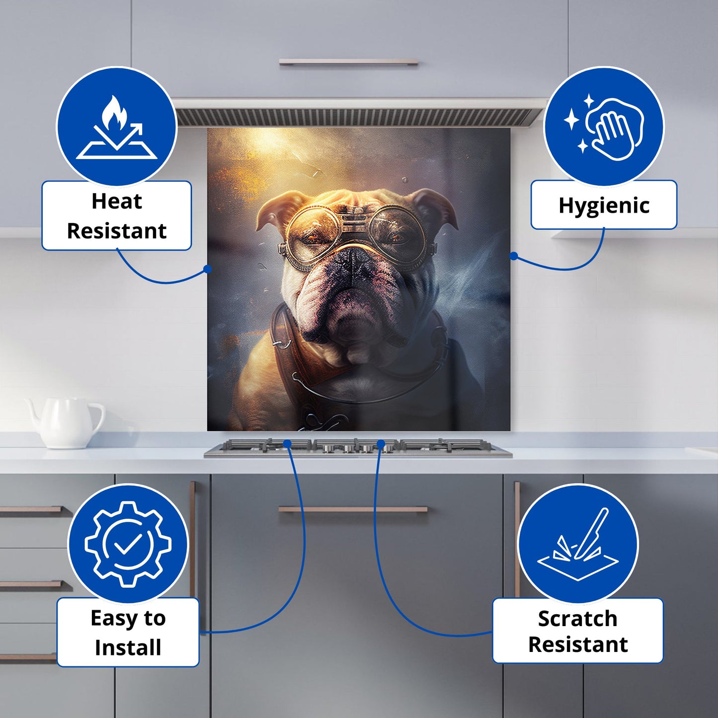 Bulldog With Glasses Splashart Golden Kitchen Splashback