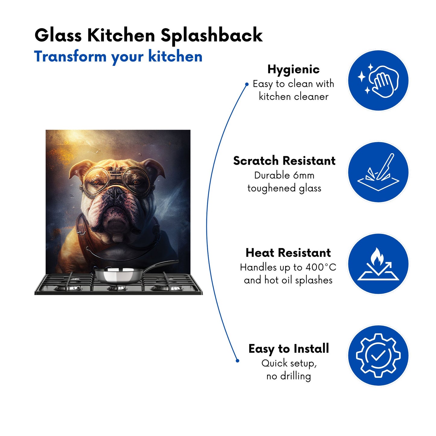 Bulldog With Glasses Splashart Golden Kitchen Splashback