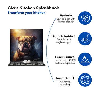 Bulldog With Glasses Splashart Golden Kitchen Splashback