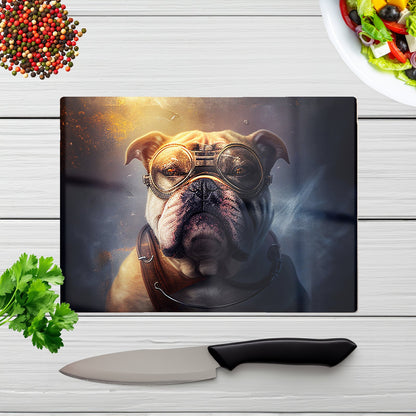 Bulldog With Glasses Splashart Golden Glass Chopping Board