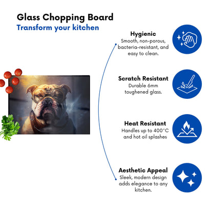 Bulldog With Glasses Splashart Golden Glass Chopping Board
