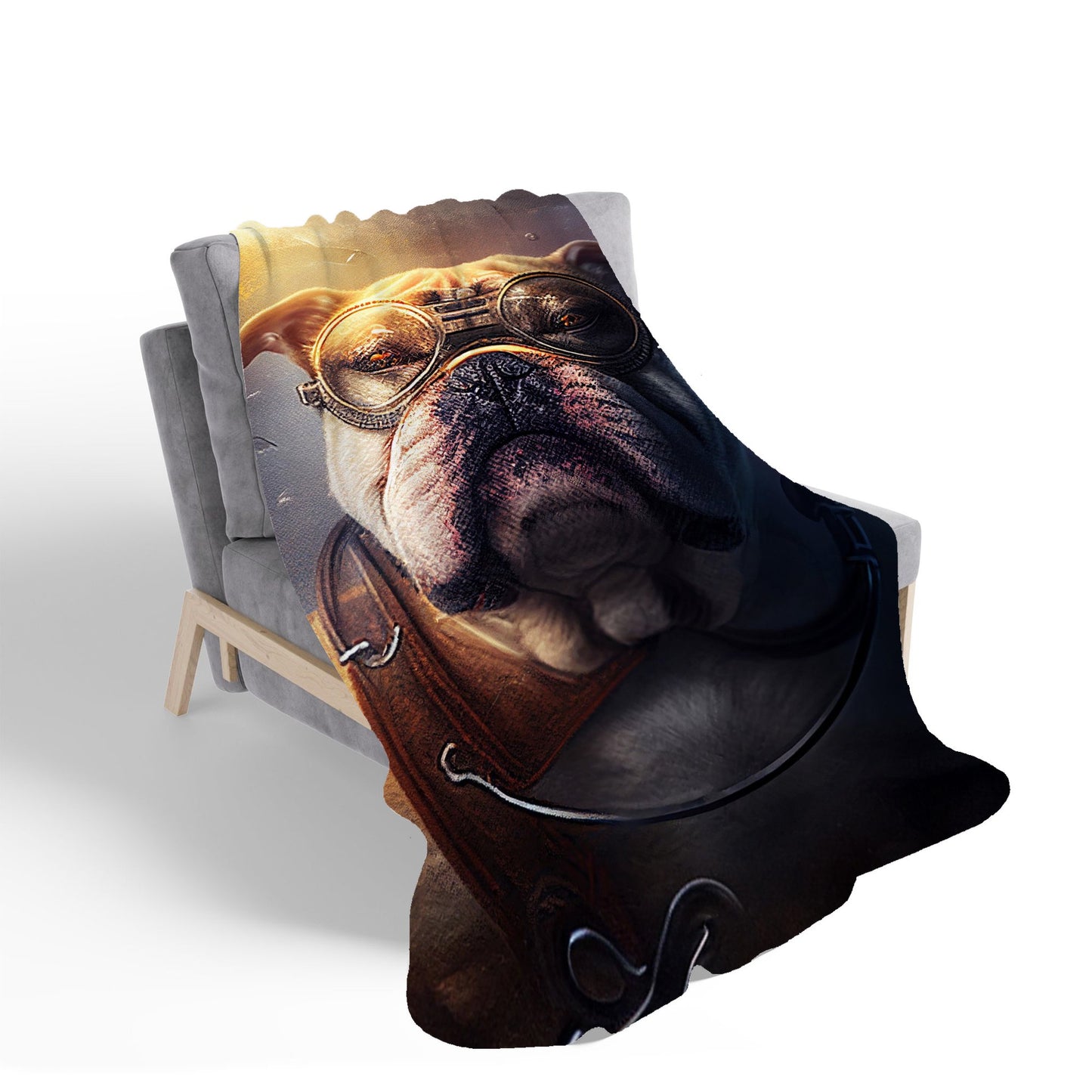Bulldog With Glasses Splashart Golden Sherpa Blanket