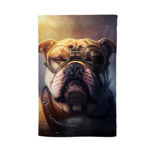 Bulldog With Glasses Splashart Golden Tea Towel