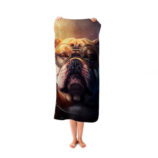 Bulldog With Glasses Splashart Golden Beach Towel