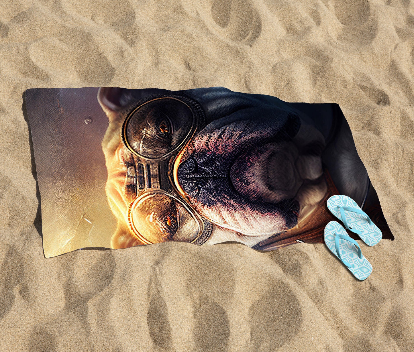 Bulldog With Glasses Splashart Golden Beach Towel