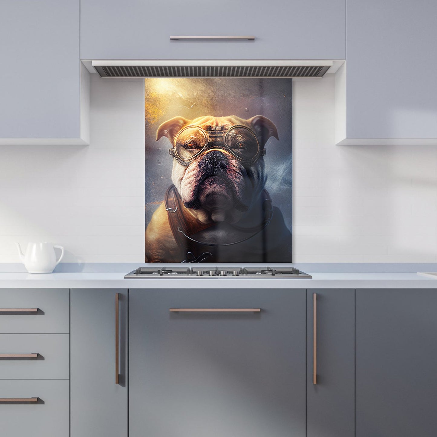 Bulldog With Glasses Splashart Golden Kitchen Splashback