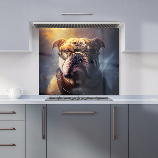 Bulldog With Glasses Splashart Golden Kitchen Splashback