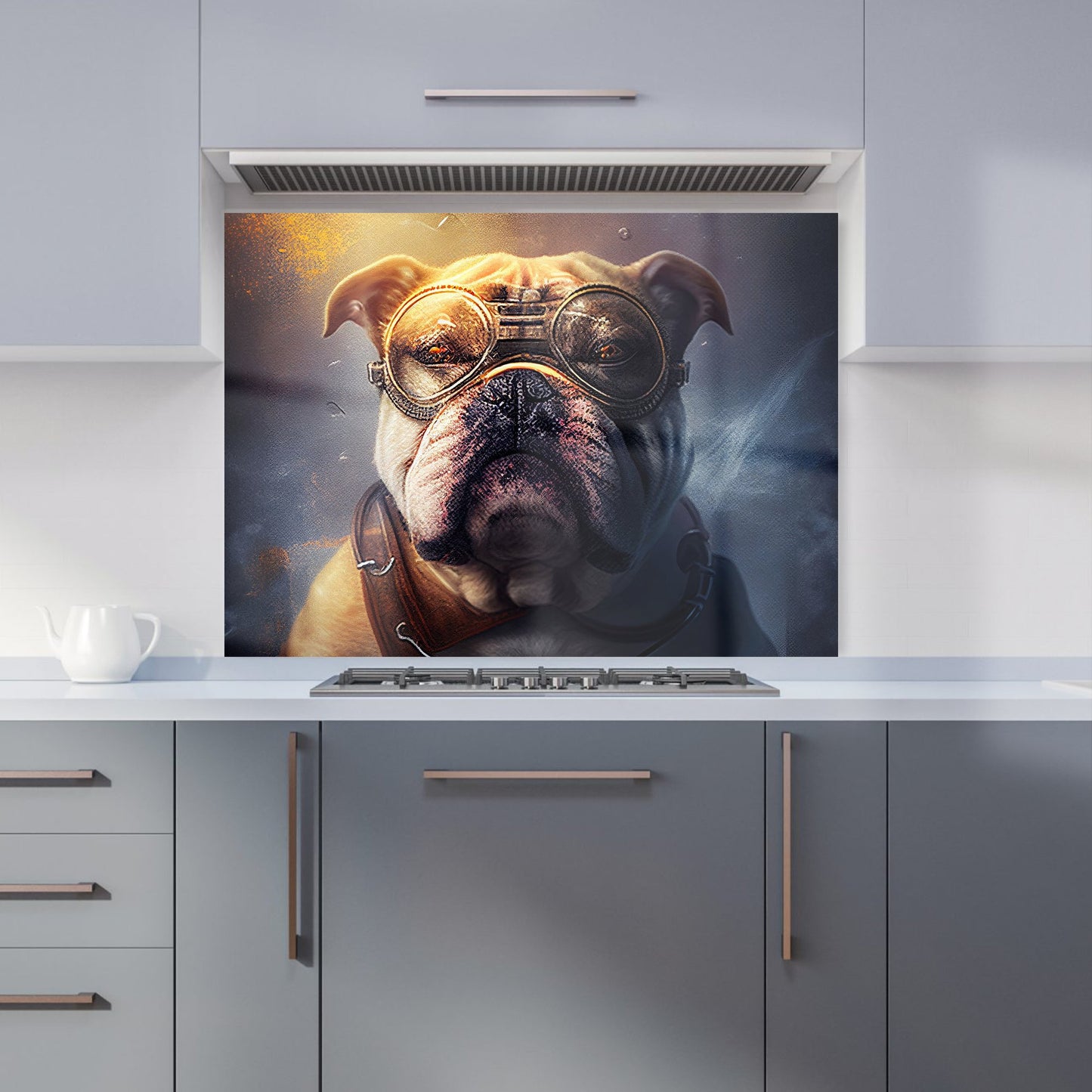 Bulldog With Glasses Splashart Golden Kitchen Splashback