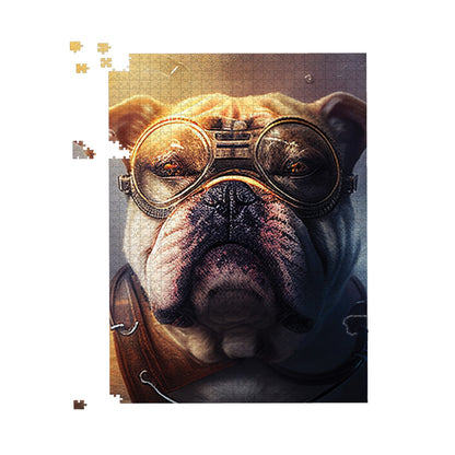 Bulldog With Glasses Splashart Golden Jigsaw Puzzle
