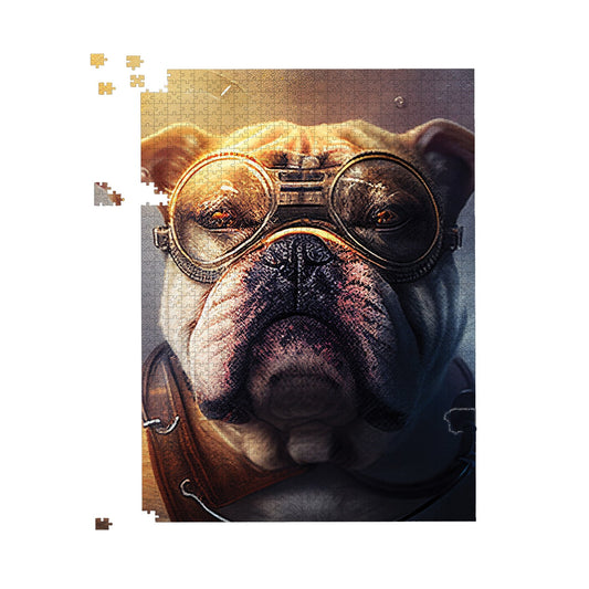 Bulldog With Glasses Splashart Golden Jigsaw Puzzle