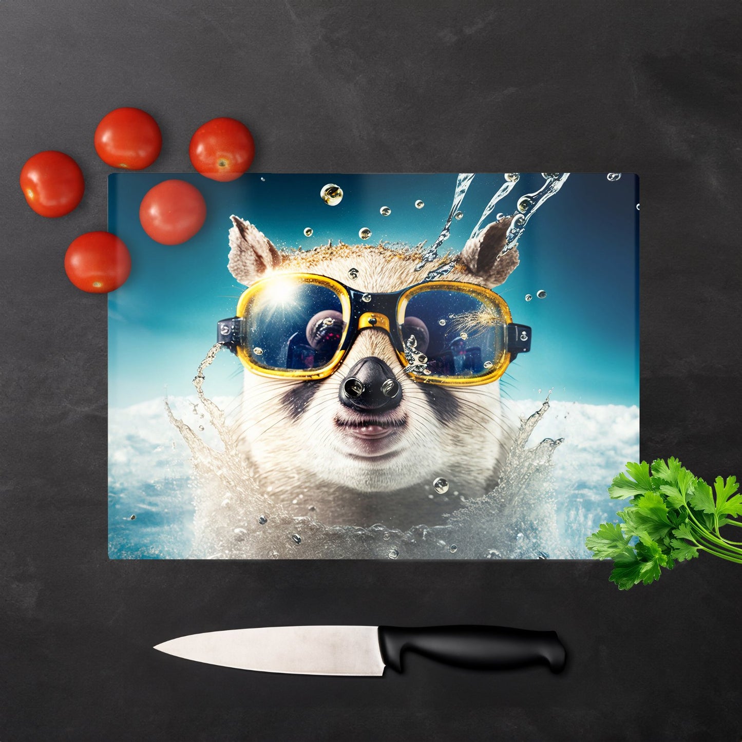 Dormouse With Glasses Splashart Glass Chopping Board