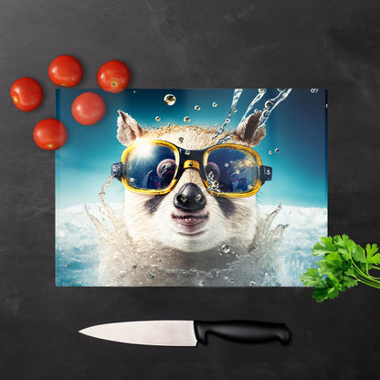Dormouse With Glasses Splashart Glass Chopping Board