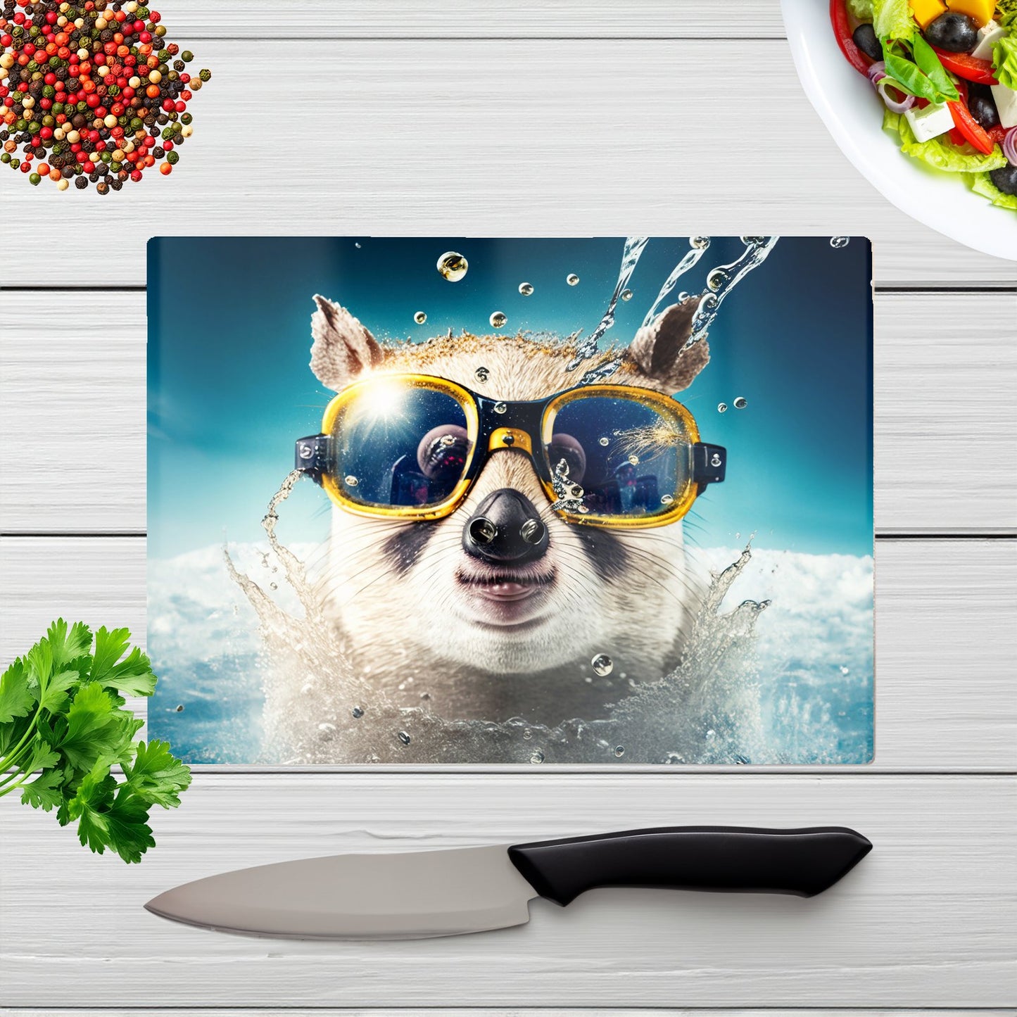 Dormouse With Glasses Splashart Glass Chopping Board