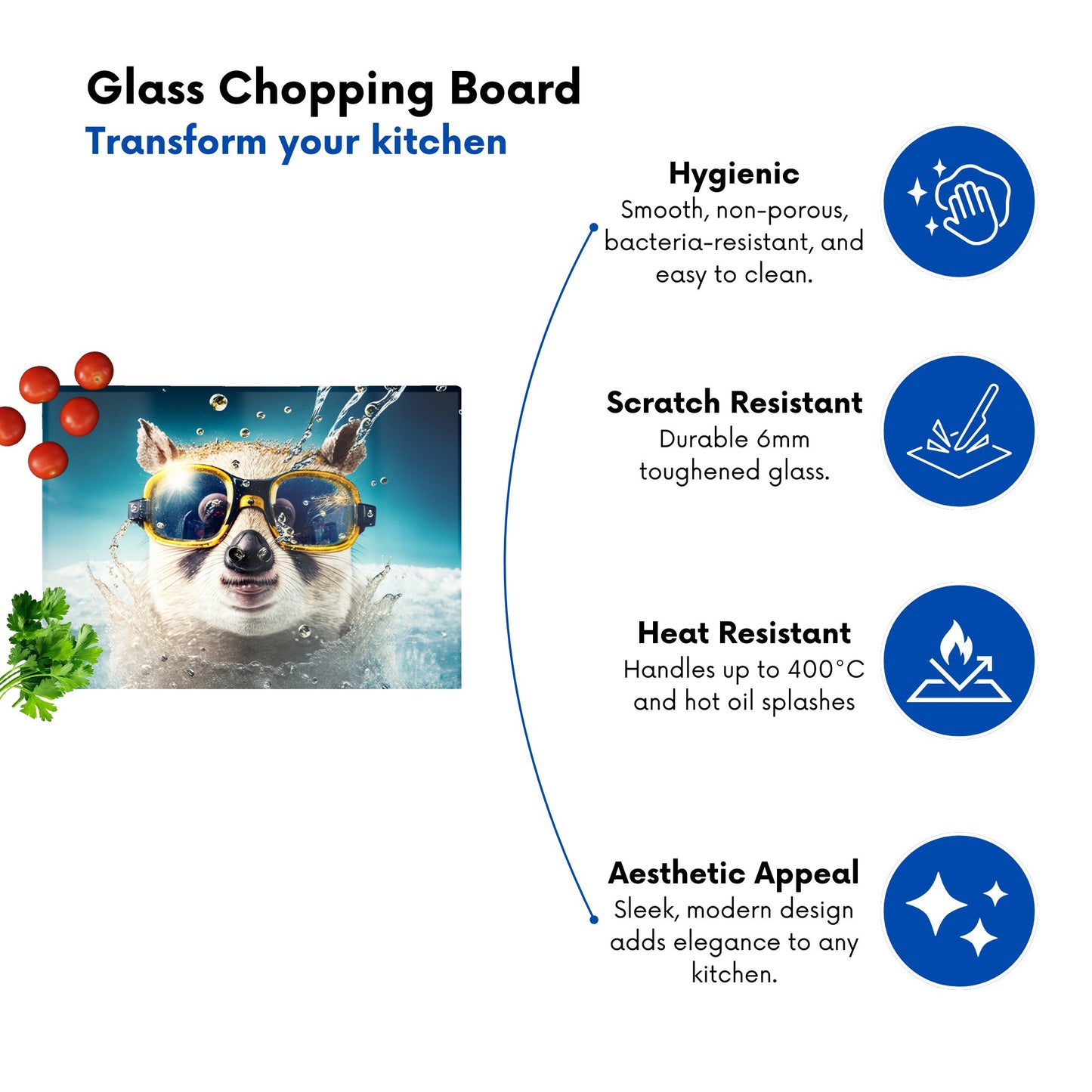 Dormouse With Glasses Splashart Glass Chopping Board