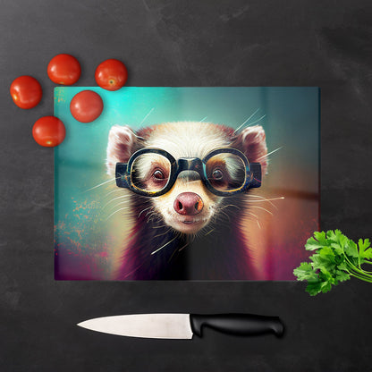 Ferret With Glasses Splashart Glass Chopping Board