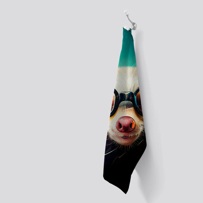 Ferret With Glasses Splashart Tea Towel