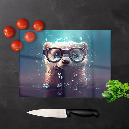 Ferret With Glasses Splashart Water Glass Chopping Board