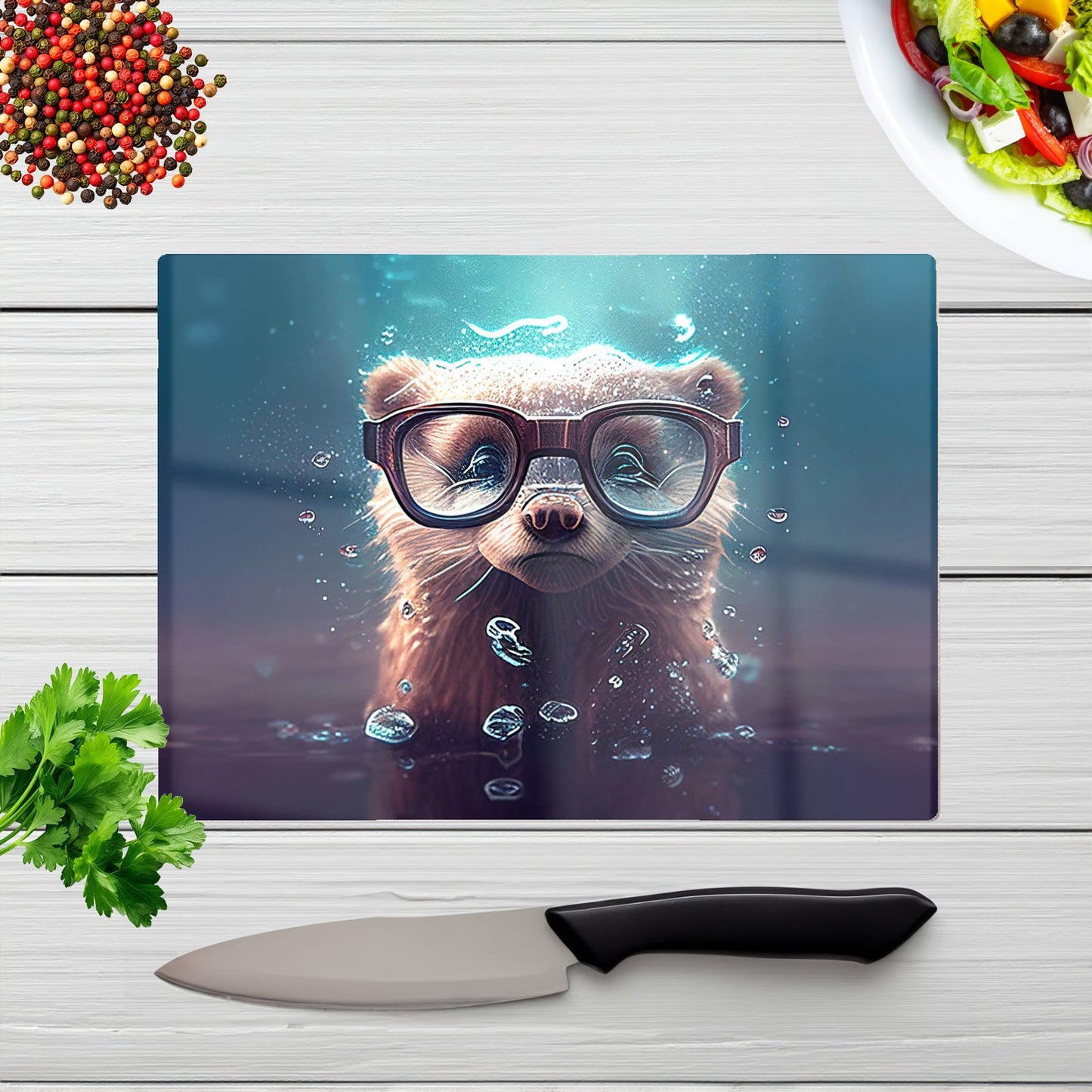 Ferret With Glasses Splashart Water Glass Chopping Board