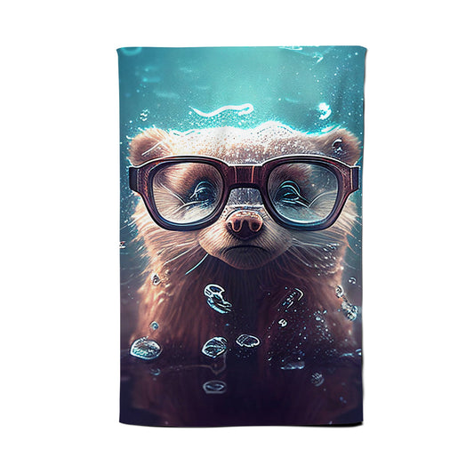 Ferret With Glasses Splashart Water Tea Towel