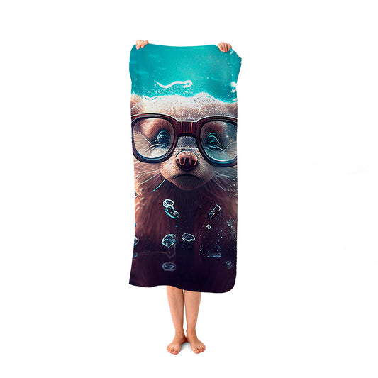 Ferret With Glasses Splashart Water Beach Towel