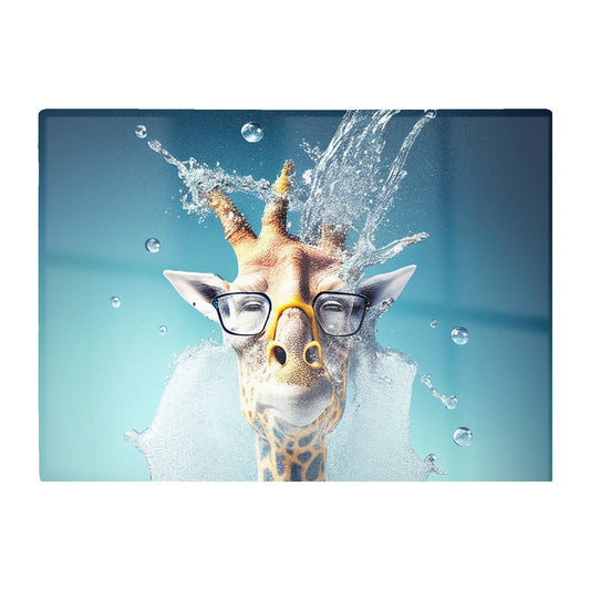 Giraffe With Glasses Splashart Glass Chopping Board