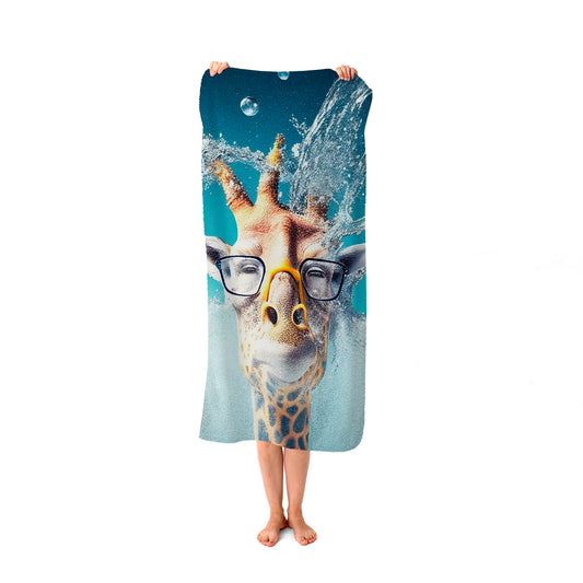 Giraffe With Glasses Splashart Beach Towel
