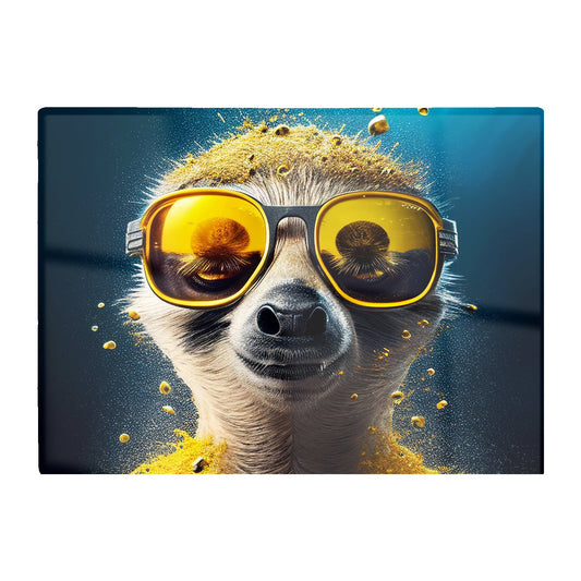 Meerkat With Golden Glasses Splashart Glass Chopping Board