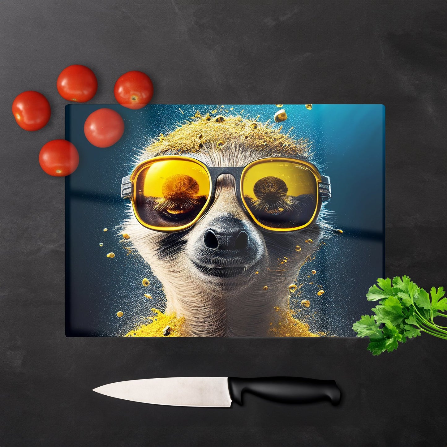 Meerkat With Golden Glasses Splashart Glass Chopping Board