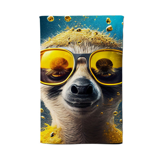 Meerkat With Golden Glasses Splashart Tea Towel