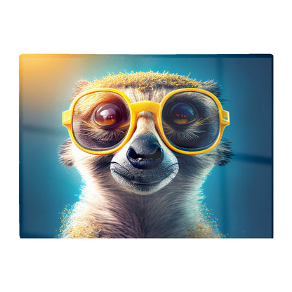 Meerkat With Glasses Splashart Glass Chopping Board