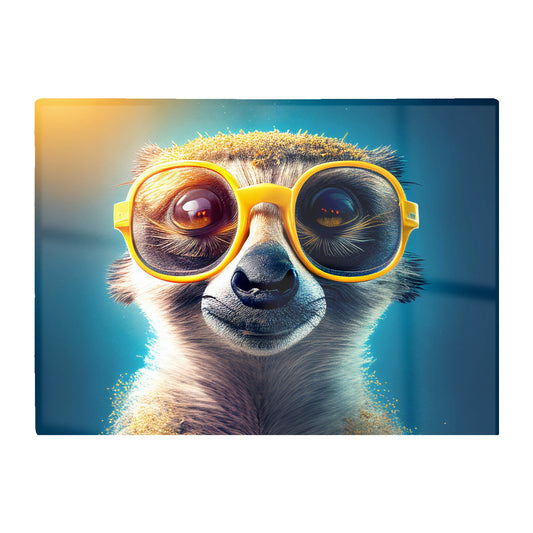 Meerkat With Glasses Splashart Glass Chopping Board