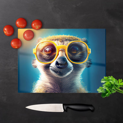 Meerkat With Glasses Splashart Glass Chopping Board