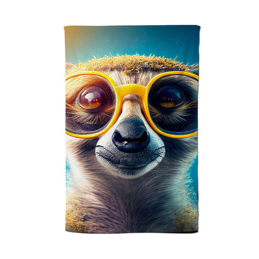 Meerkat With Glasses Splashart Tea Towel