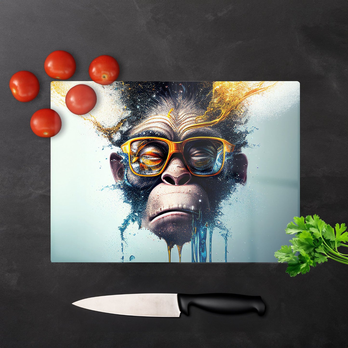 Monkey With Glasses Splashart Glass Chopping Board