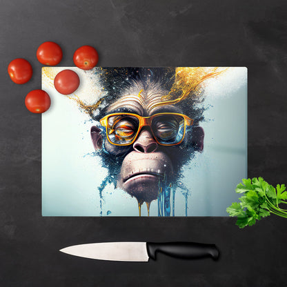 Monkey With Glasses Splashart Glass Chopping Board