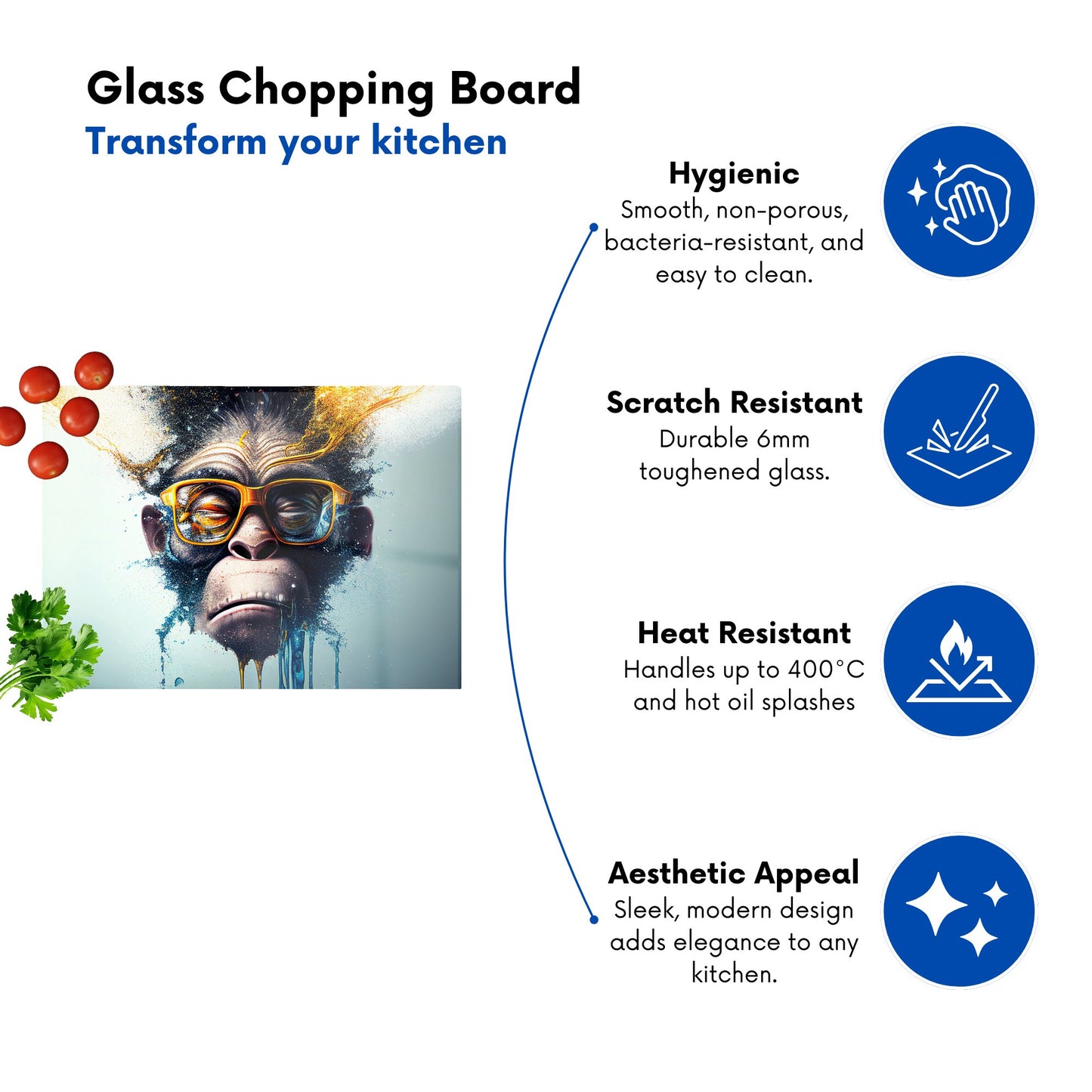 Monkey With Glasses Splashart Glass Chopping Board
