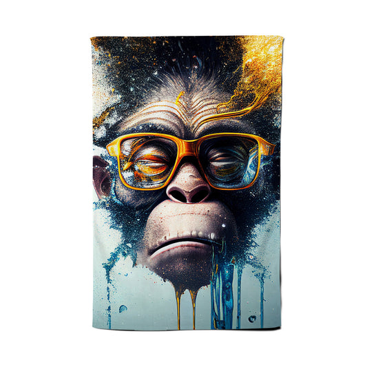 Monkey With Glasses Splashart Tea Towel