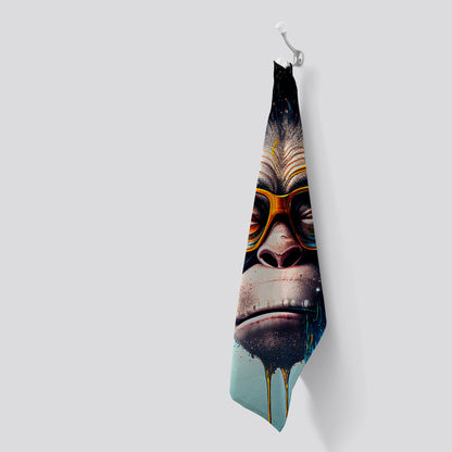 Monkey With Glasses Splashart Tea Towel