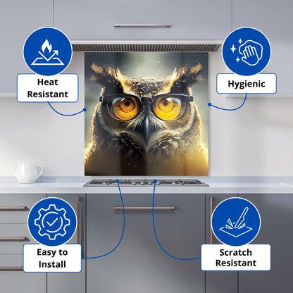 Owl With Glasses Splashart Kitchen Splashback