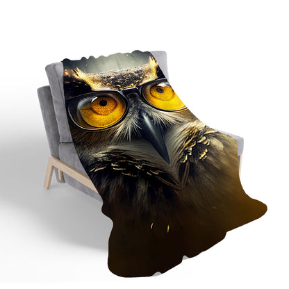 Owl With Glasses Splashart Sherpa Blanket