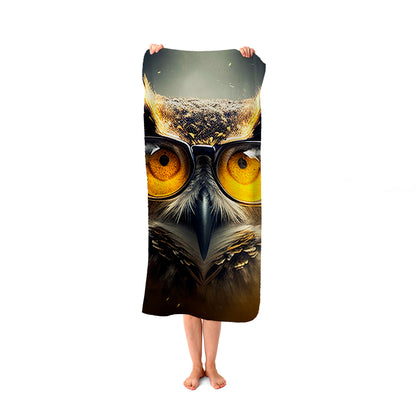 Owl With Glasses Splashart Beach Towel
