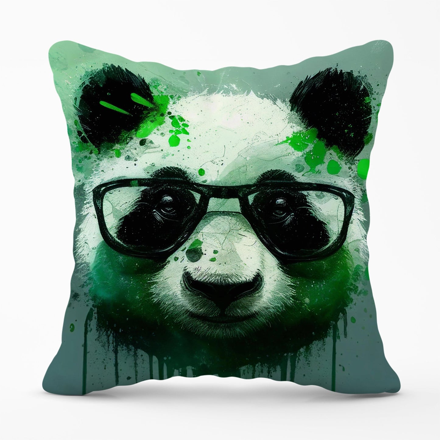 Panda With Glasses, Green Splashart Cushions