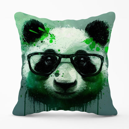 Panda With Glasses, Green Splashart Cushions