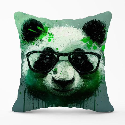 Panda With Glasses, Green Splashart Cushions
