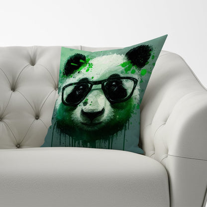 Panda With Glasses, Green Splashart Cushions