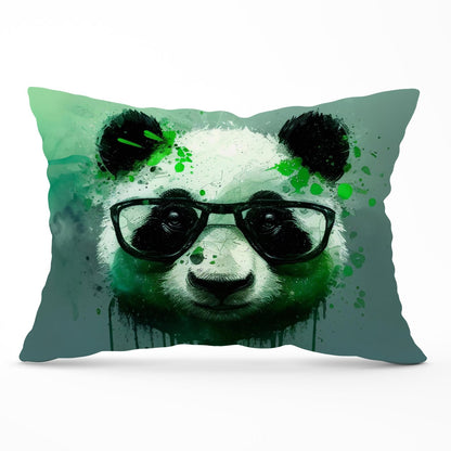 Panda With Glasses, Green Splashart Cushions
